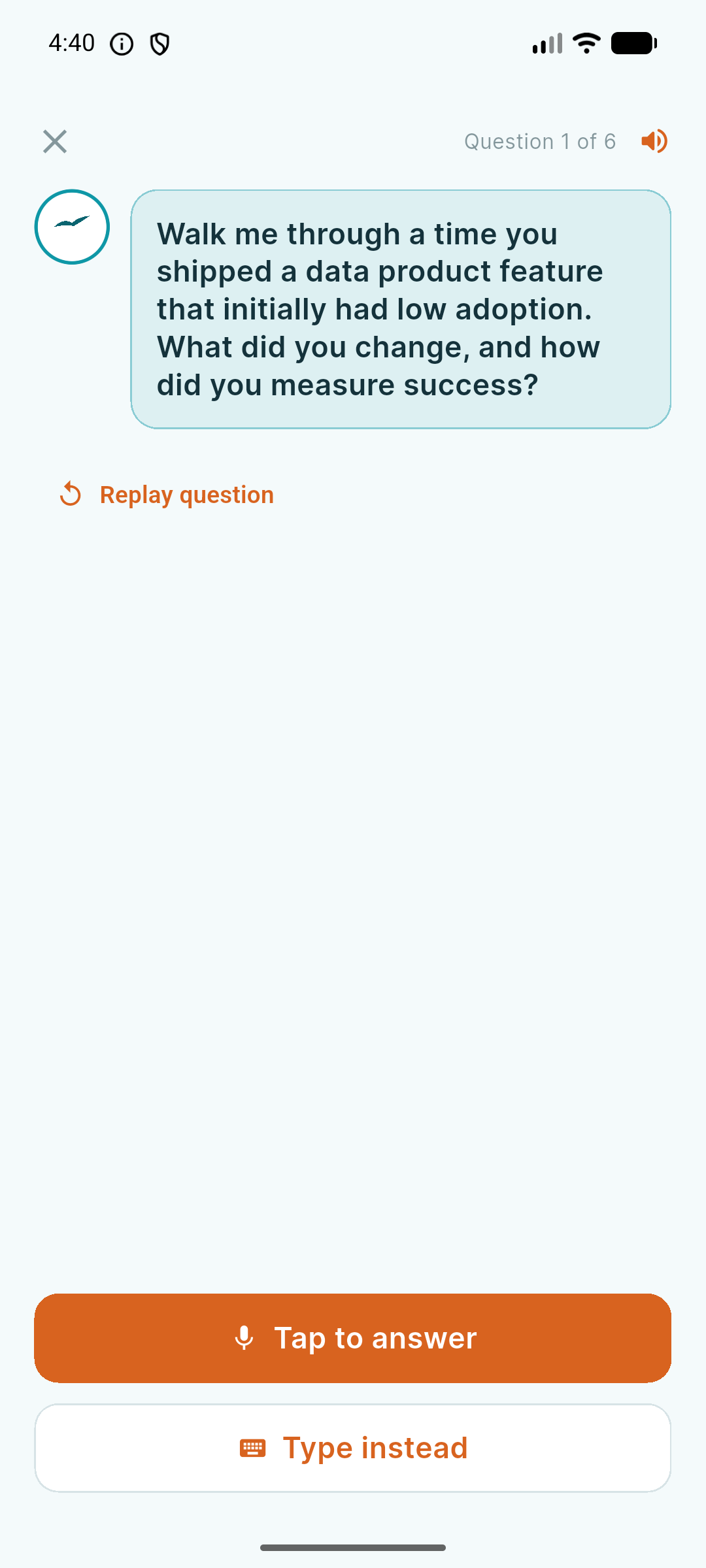 Larken asking a tailored interview question